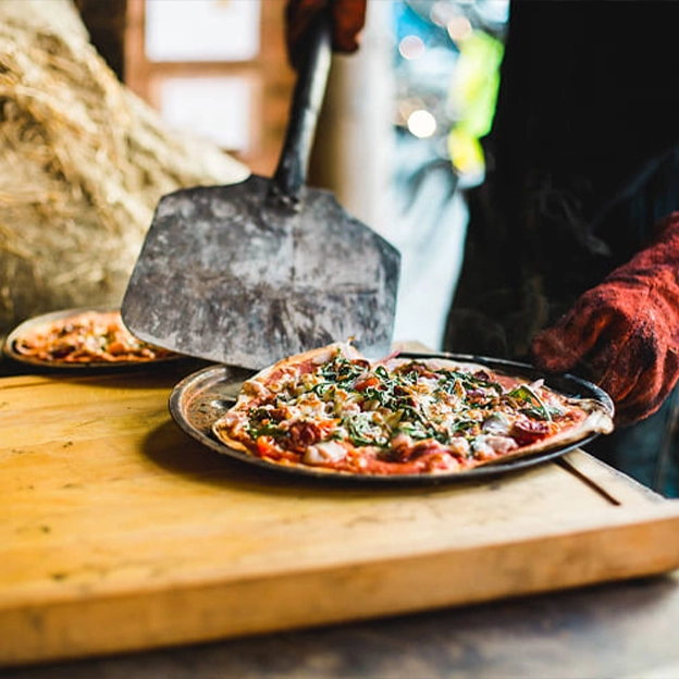 Pizza out of pizza oven