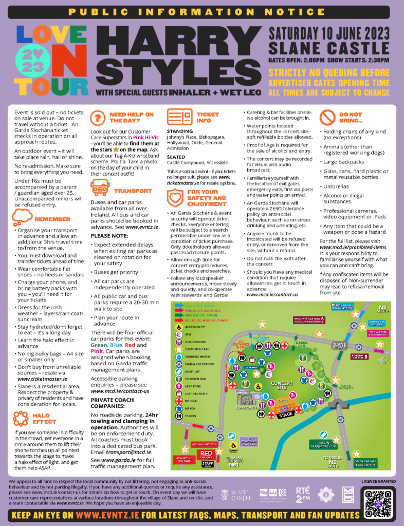 Slane Castle Harry Styles concert map and infographic