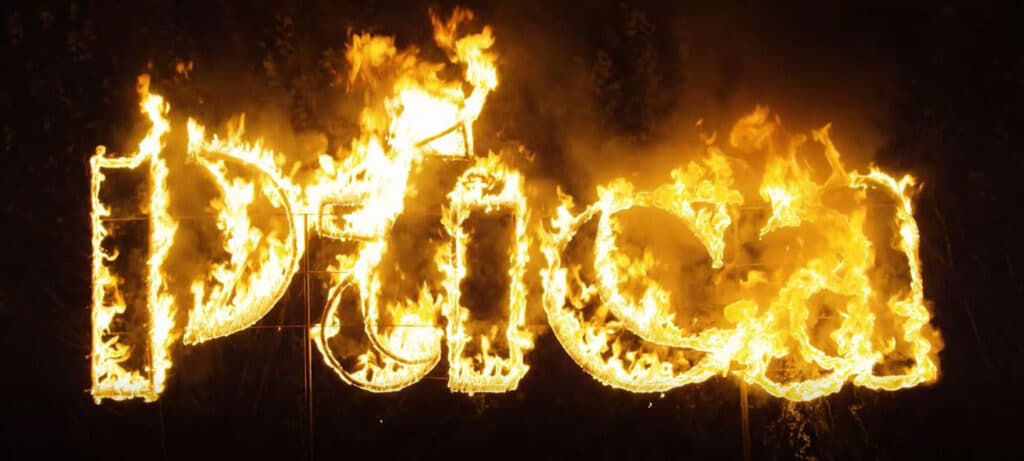 Puca hallowen festival sign lit on fire intentionally