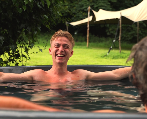 man in hot tub